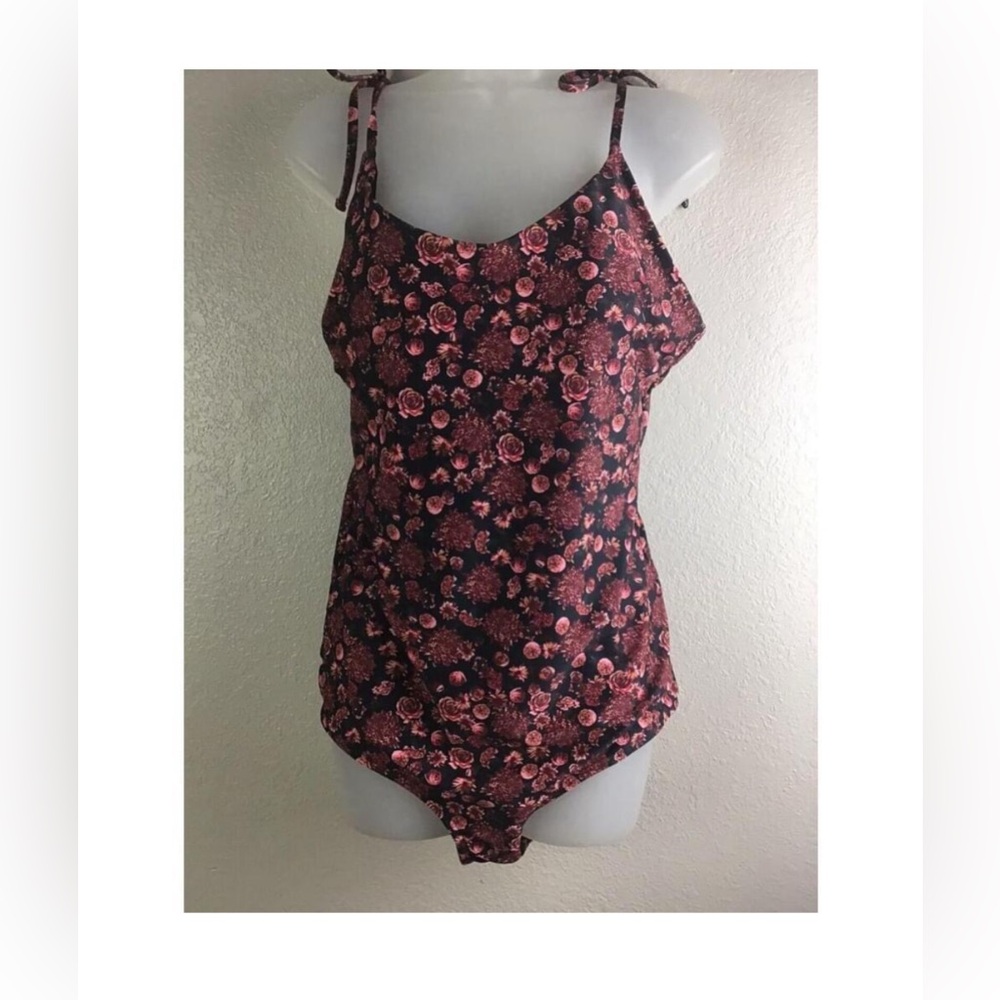 Albion Fit Floral Bathing Suit  - Black and Red - Picture 2 of 8